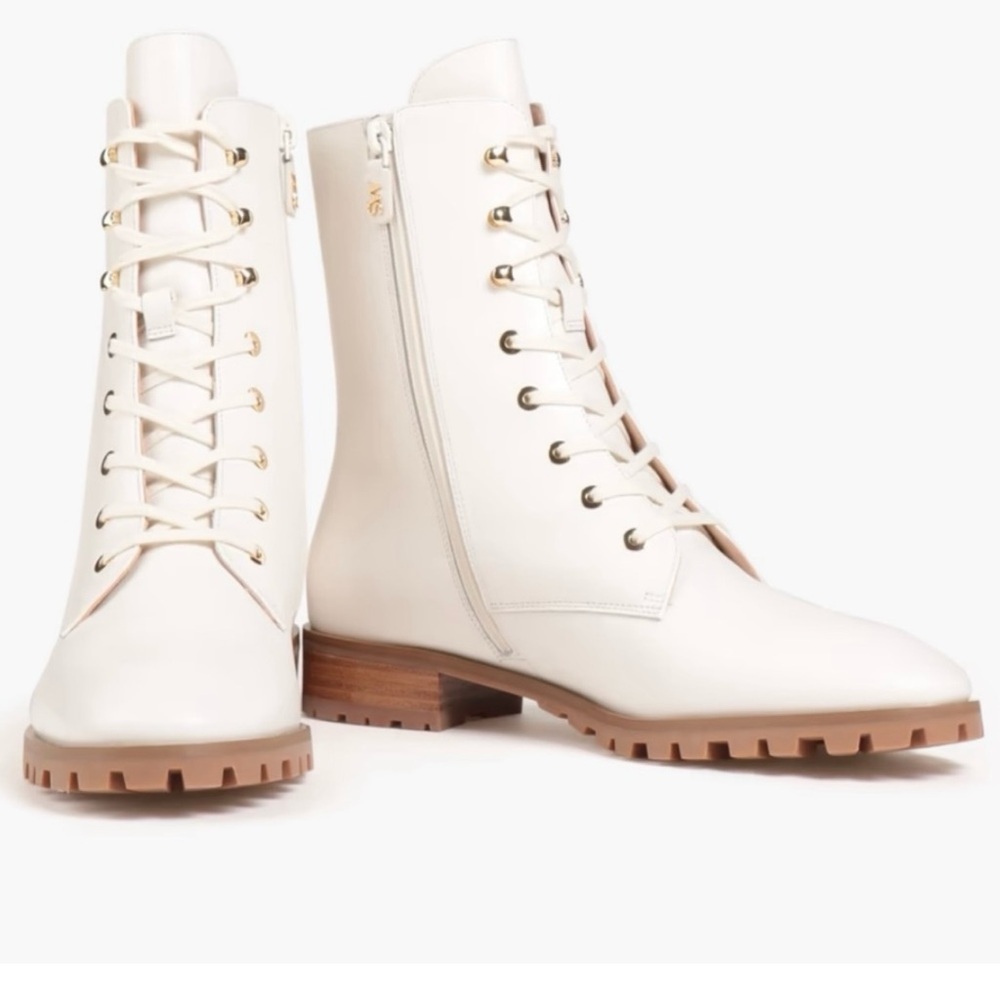 Stuart Weitzman Cream Laine Ankle Combat Boots